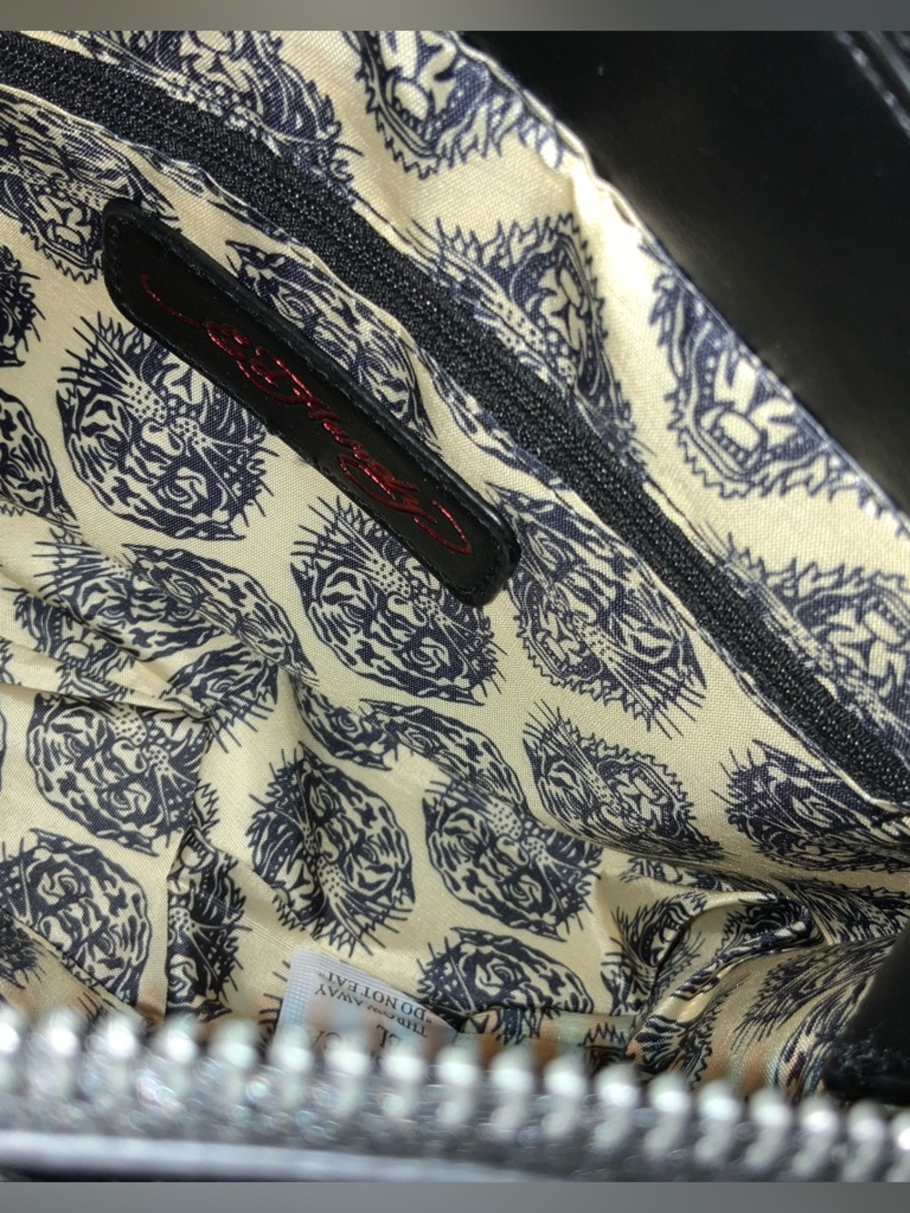 Ed Hardy Tattoo Rose & Skull Denim Rhinestone Purse NWT - Picture 11 of 13